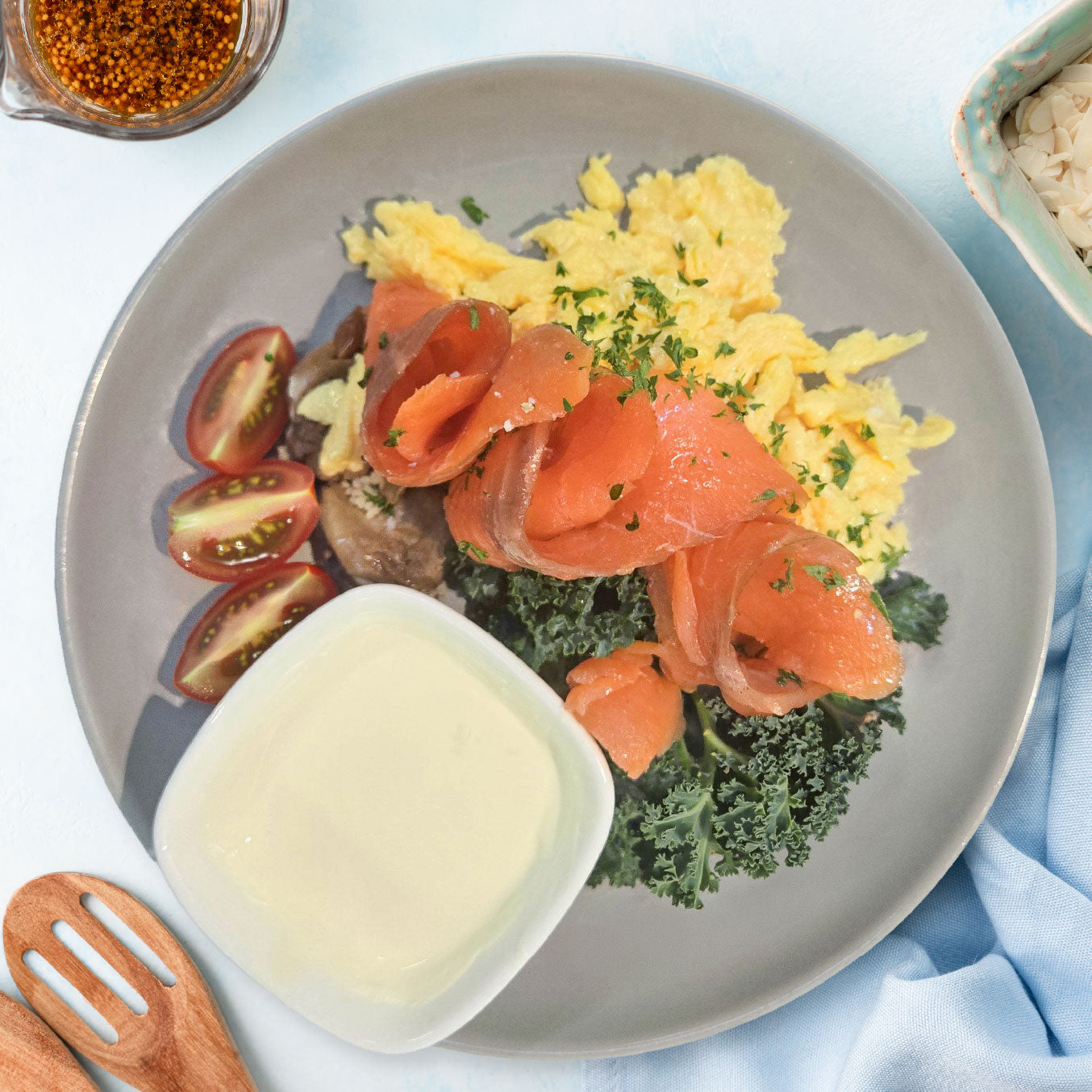 Scrambled Eggs w/ Nowergian Smoked Salmon and Side Salad