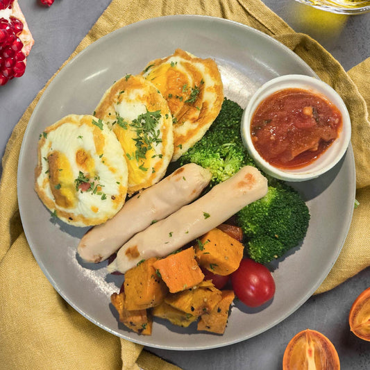 Eggs w/ Grilled Veal Sausages and Roasted Sweet Potato