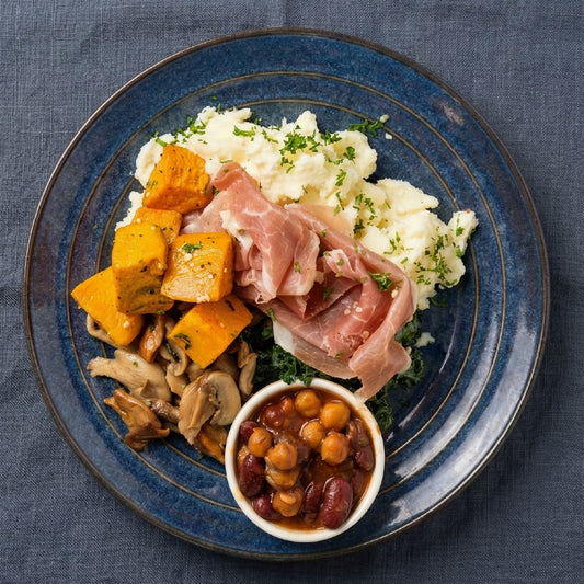 Fluffy Egg Whites w/ Italian Parma Ham and Roased Sweet Potato