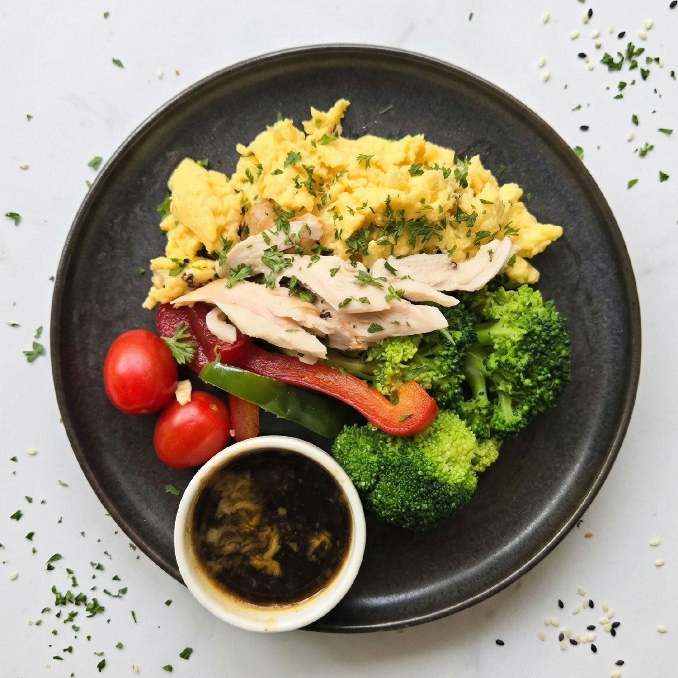 Ginger Soy Poached Chicken w/ Egg and Side Salad