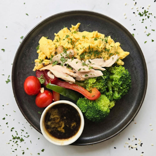 Ginger Soy Poached Chicken w/ Egg and Side Salad
