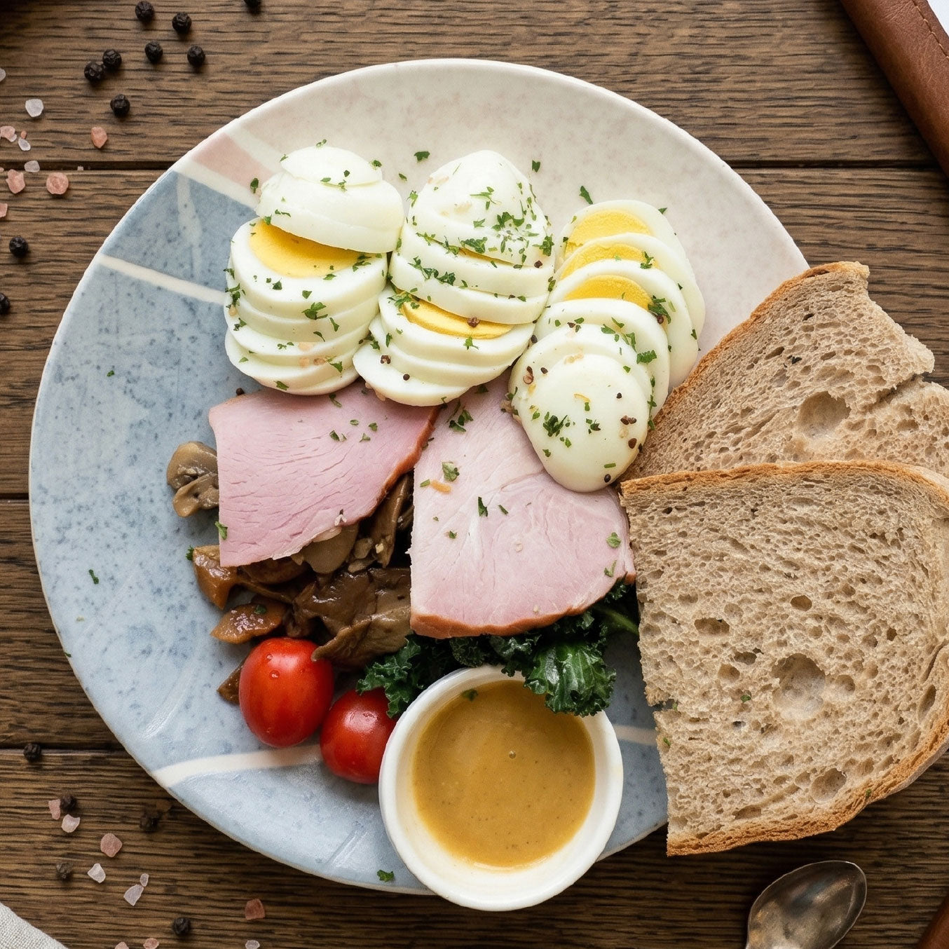 Farmers Breakfast w/ Boiled Eggs, Honey Roasted Ham and Wholewheat Bre ...