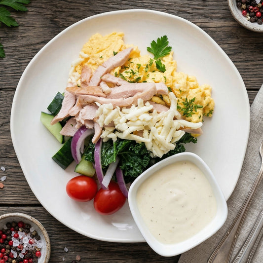 Breakfast Egg and Pork Loin w/ Caesar Kale Salad