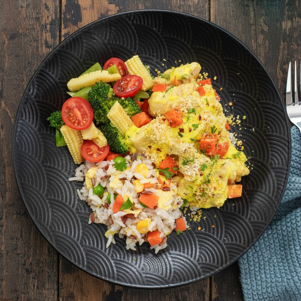 Portuguese Style Baked Chicken W/ Seasonal Vegetable And Healthy Fried Rice