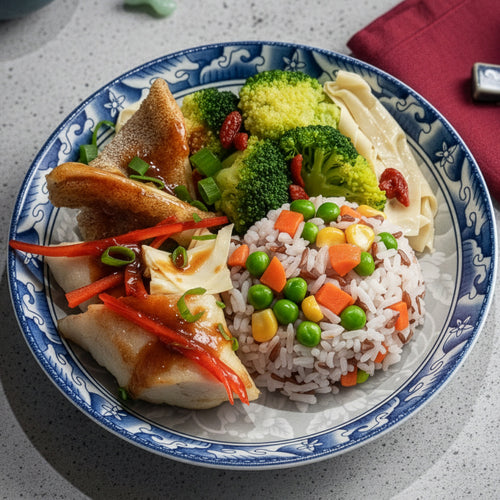 紅燒魚片配炒蔬菜、健康炒飯及陳皮蠔油